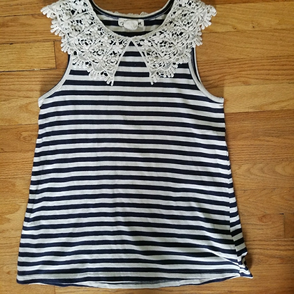 Anthropologie Striped Crochet Collar Tank